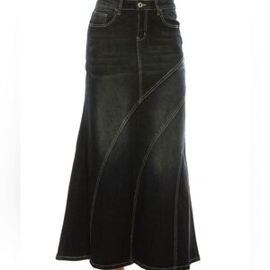 Black Denim Skirt with Stitch Detail